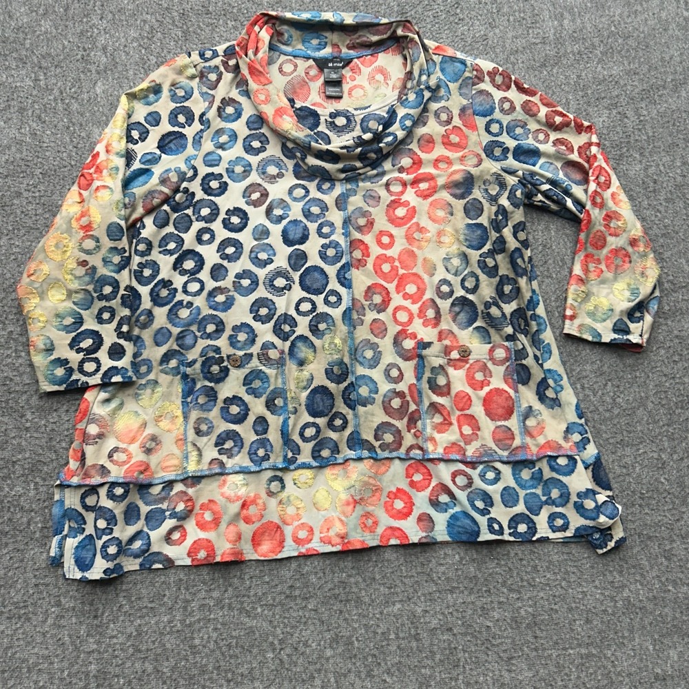 Ali Miles Embroidered Tunic Top XL Rainbow Wearable Art Boho Grandma Granny Mob